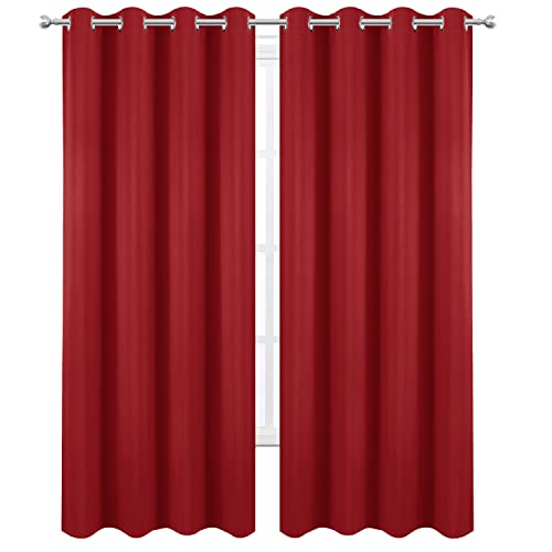 Image of LEMOMO Blackout Curtains 52 x 95 inch /Bright Red Curtains Set of 2 Panels /Thermal Insulated Room Darkening Bedroom Curtains