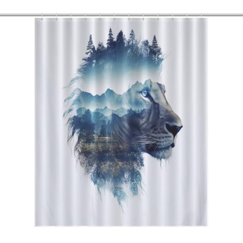 Rideau de douche lavable en machine lion tissu polyester imperméable - 7