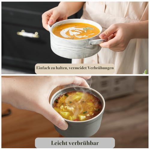 MALACASA Suppenschalen mit Griffen, 800 ML Porzellan Suppenschalen Set von 4, Elfenbein weiß servieren Suppe Crocks Schalen für Französisch… – Ansicht 5
