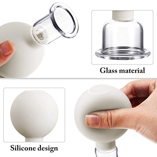 Image of BBTO 4 Pieces Glass Cupping Set Glass Silicone Cupping Cups Massage Vacuum Suction Cupping Cups for Body Face Leg Arm Back Shoulder Muscle and Joint Pain (White)