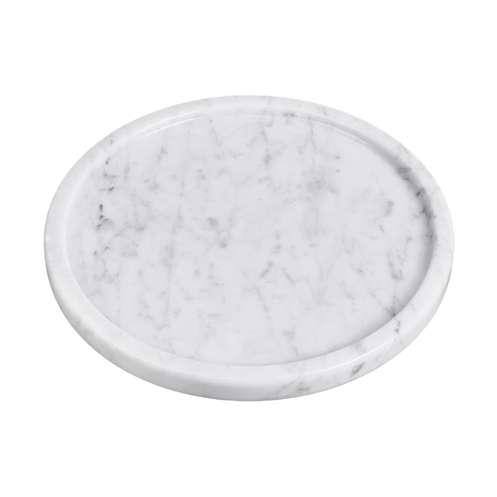 Bandeja redonda de mármol blanco natural de 20 cm, antideslizante, para baño, cocina, decoración del hogar, bandeja para servir