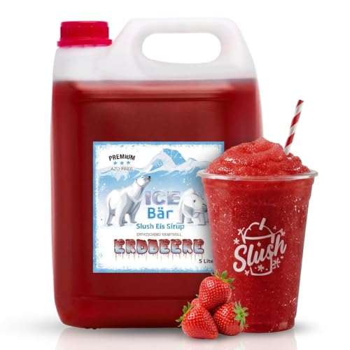 ICE Bär SLUSH Granizado 12 variedades afrutadas, 5 litros de concentrado, Sabor a fresa, granizador de hielo para máquina de hielo de bricolaje 5L (Paquete de 1)