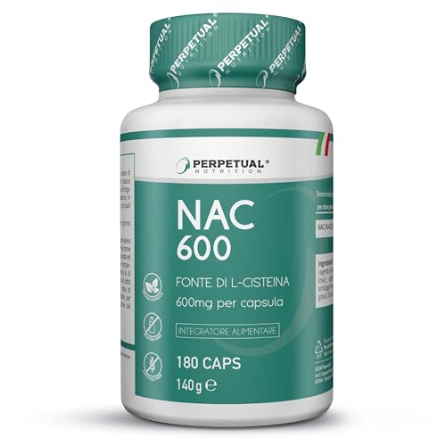 NAC [ANTIOXIDANTE - MUCOLÍTICO] N-Acetil-Cisteína - Suplemento dietético | Útil en la síntesis del glutatión | nac 600mg - 180 cápsulas - 6 meses de suministro