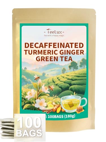 Image of TeeLux Ginger Turmeric Decaf Green Tea, Smooth Taste, Honey Aroma, 100 ct