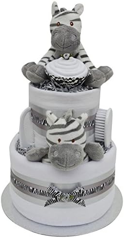 Stunning Zebra Unisex Nappy Cake 2 Tier Silver White New Baby Shower Maternity Gift