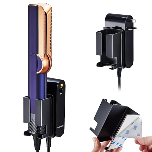 XILIMEN Hair Straightener Holder Wall Mount, Hairdryer and Straightener Holder, Adhesive Straighteners Stnad, Flat Iron Holders for Bathroom, Hair Tool Holders, Curling Iron Storage (Black)