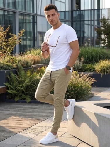 Image of ANNI Designer Men Cargo Pants Cotton Solid | Cargo Pants for Men | Mens Cargo Trouser | Multi Pocket Cargo Pant Regular Fit | Casual Stylish Bottom Wear for Mens Comfortable Clothing