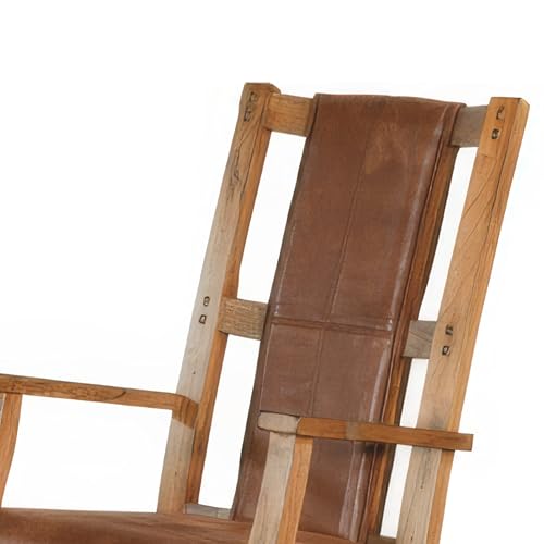 Butaca Mecedora con Asiento de Cuero Sintético Marrón miniatura 5