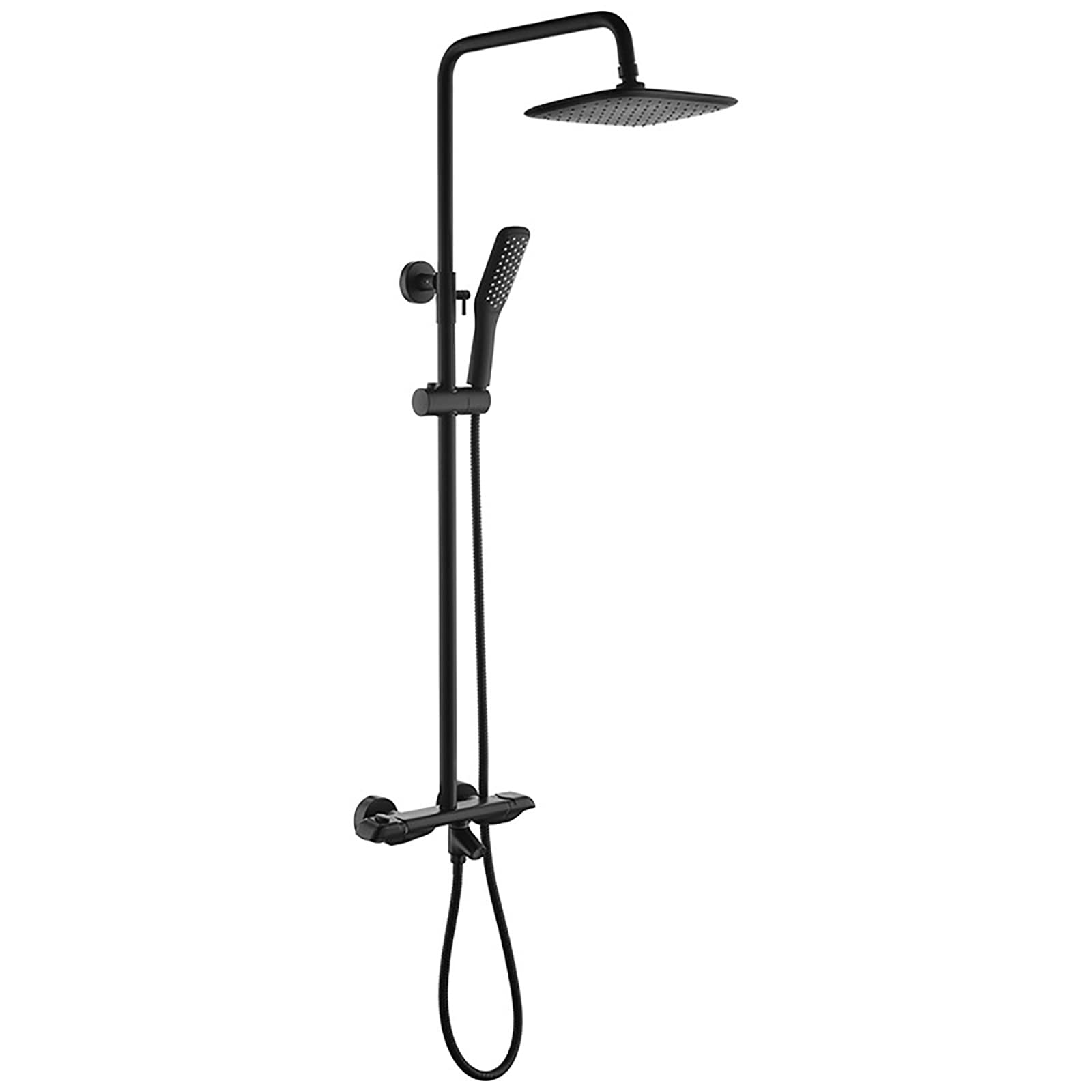 NGDFGR Thermostatic Shower With Rain Shower Head, Black Shower Combo Set Wall Mount Shower Faucet Set 2 Handles Rain Mixer Shower Combo Set With Handheld Shower, Tub Spout
