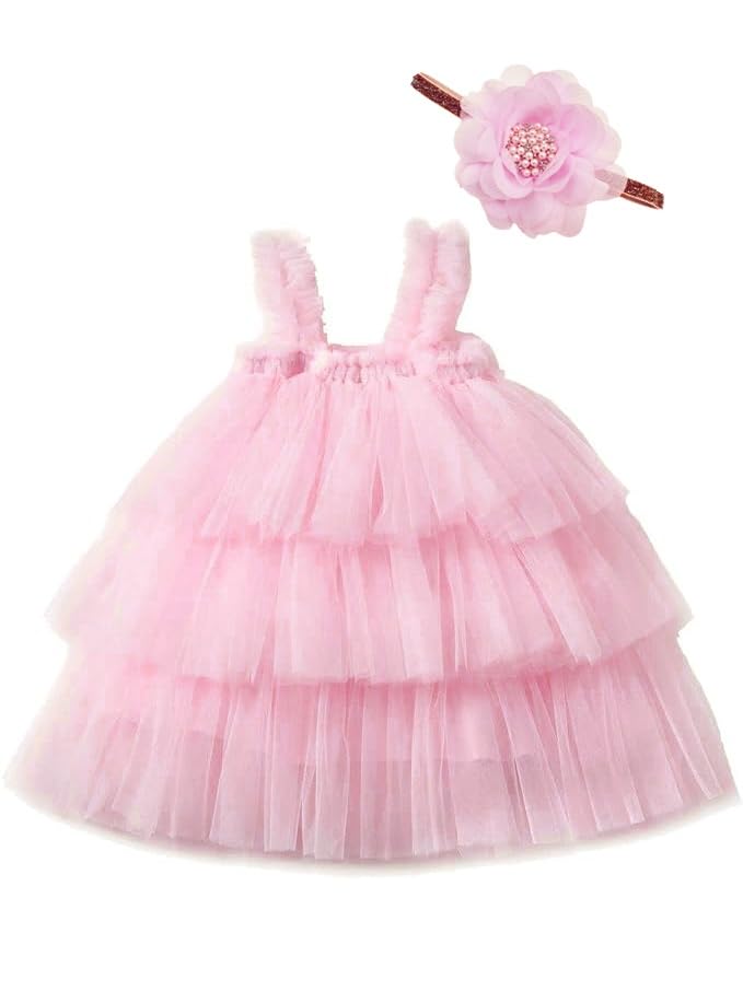 Bow Dream Baby Tutu Flower Girl Dress Wedding with Headband Birthday Party