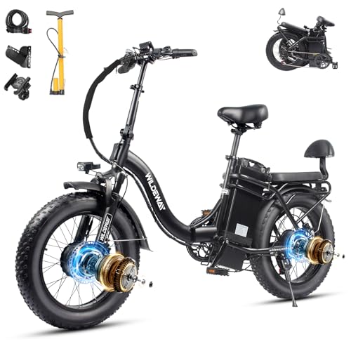 Image of Wildeway Folding Electric Bike for Adults,2000W Dual Motor Ebike 20x4.0 Fat Tire All-Terrain 28MPH,48V 32Ah /60Ah Removable Battery,7-Speed,Dual Hydraulic Disc Brake,City Commuting Delivery Bicycle