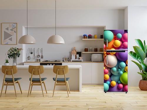 Image of DesignDecor Vinyl 3D Flower Fridge Sticker, 24x60 cm, Marble Texture, Double Door Refrigerator (Multi)