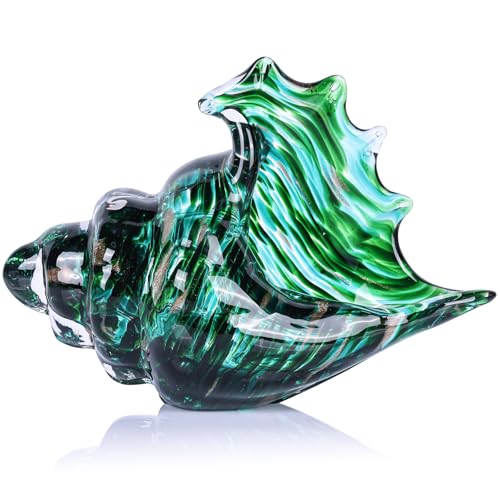 LCCCK Hand Blown Glass Conch Shell Sculpture, Sea Glass Art