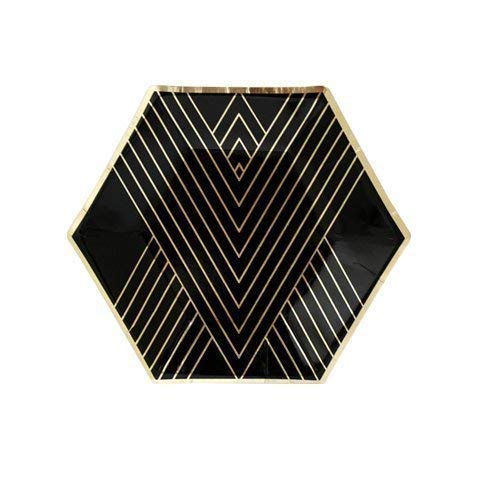 Harlow & Grey Noir Black and Gold Small Paper Plates - Oscars Academy Award Themed, Bachelorette Decoration - (8 Count)