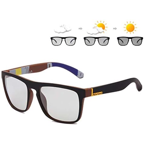 HCYCFY Photochromic Polarized Driving Sunglasses Men Square Matte Frame Eyewear Outdoor Sport Cycling UV Protection Glasses(Brown Frame/Photochromic Lens) Cover