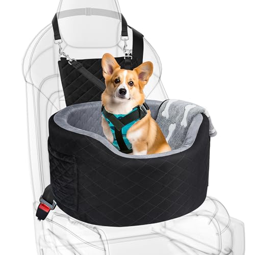 Waterfoor Liner - Seggiolino auto per cani di piccola taglia, in memory foam ad alta densità 28D, con tasche portaoggetti, coperta, cintura di sicurezza per cani
