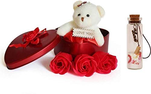 JaipurCrafts Artificial Heart Shaped Box and Teddy and Roses and Massage Bottle (Red, 1 Teddy, 3 Fragrant Rose Bud Petal Soap, 1 Heart Shape Tin Box, 1 Message Bottle) (B07MXHZ86N) Amazon Price History, Amazon Price Tracker