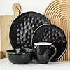 Stone Lain Ivy Stoneware 24 Piece Dinnerware Set, Home Kitchen Dish Set with Dinner Plates, Salad Plates, Bowls, Mugs - Service for 6, Black