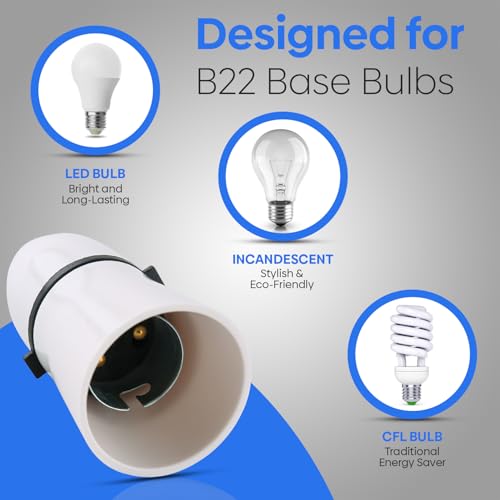 Bayonet Cap Ceiling Lamp Bulb Holder T2 Cord Grip for use with Light Bulb Bayonet Light Pendant Un-Switched Light Fitting Holder (White) - Image 4