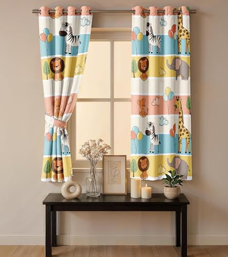 Image of Ultimate Trends Light Filtering Kids Curtain | Fairy, Dragon Castle, Safari & Jungle Animal Prints | for Kids Room Doors and Window | 8 FEET Pack of 1 |Savannah Carnival