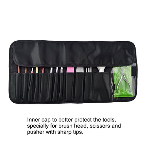 Nylon Roll up Portable Opens Flat Storage Bags Makeup Organizer Make up Bag for Brushes (Black)