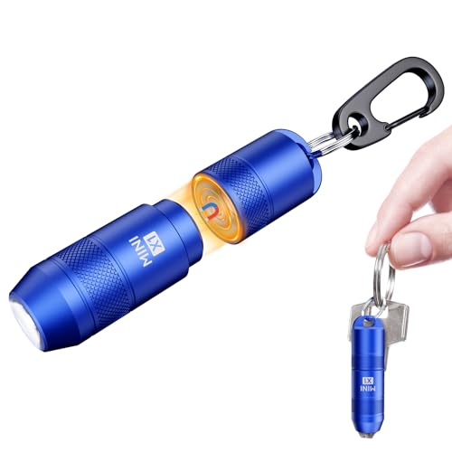 Image of Mini Keychain Flashlight - Instant On Pull to Light, 100 Lumens Tiny EDC Flash Light, USB-C Rechargeable Micro LED Torch, Waterproof IPX6, for Everyday Carry, Emergency & Outdoor Use (Blue)