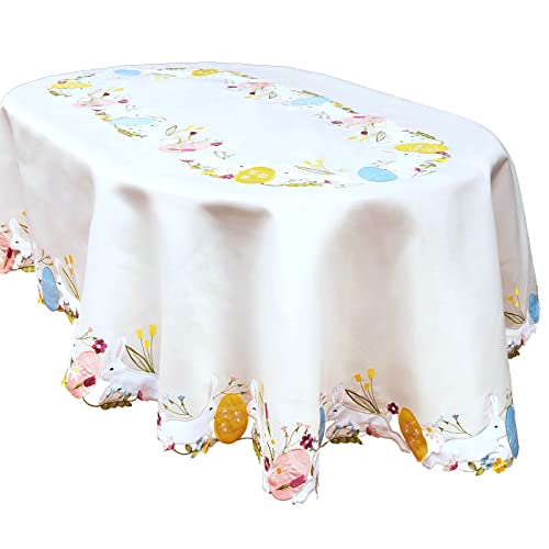 50% Off Embroidered Easter Bunny Tablecloth - Machine Washable
