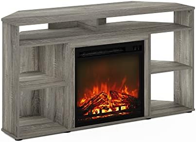 Amazon.com: Furinno Jensen Corner TV Stand with Fireplace for TV up to 55  Inches, French Oak Grey : Home u0026 Kitchen