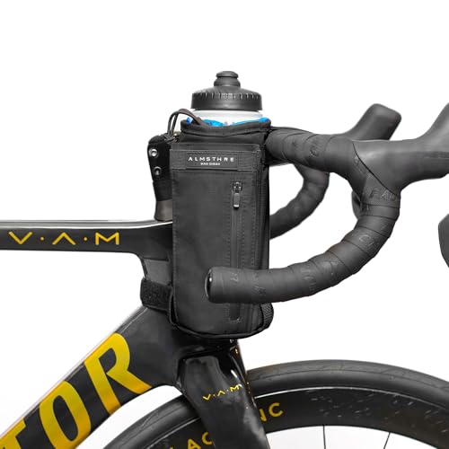 ALMSTHRE Stem Feed Bag - Midnight Black | Bolsa ajustável para guidão de bicicleta de 1,6 L com bolso com zíper | Tecido Ripstop resistente ao clima com cordão seguro | Multiuso para MTB, E-Bike e