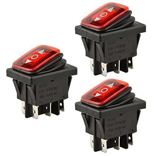 ETOPARS 3 Piezas 12V 20A Interruptor Basculante para Coche Niebla Luces de Luz LED Rojo Enganche Interruptor Palanca Botón Presión Impermeable 6Pin ON Off ON 3 Posiciones