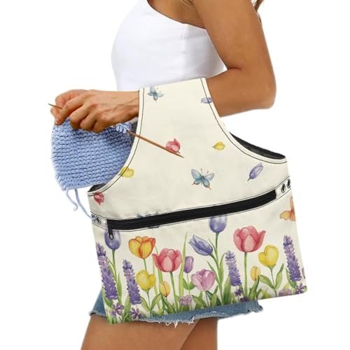 Image of KUIFORTI Floral Knitting Yarn Bag, Yarn Bags for Crocheting on The Go Crochet Organizer Storage Bag, Yarn Tote for Crochet Accessories, Knitting Needles, Fit for Women Girls at Home Travel, Large Size