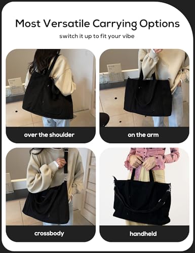 Image of METALPHA Tote Bag for Women, Large Work Corduroy Tote Bags Zippered Messenger Travel Bag Shoulder Crossbody Hobo Handbags