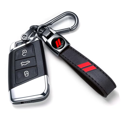 Image of Black Car Keychain for Dodge Charger Challenger Durango RAM 1500, Black Leather & Metal Key Ring with Dual Stripe Logo, Car Key Holder Accessories