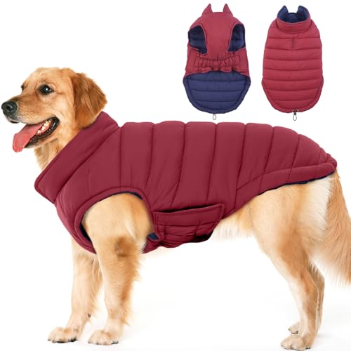 Lelepet Reversible Dog Winter Coat, Warm Waterproof Jacket for Large dogs Puppy Winter Puffer Jacket, Windproof Dog Vest