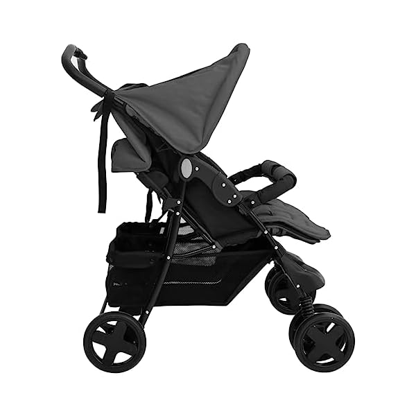 vidaXL Geschwisterwagen Klappbares Design Zwillingswagen Kinderwagen Baby Kinder Buggy Zwillingsbuggy Kinderbuggy Reisebuggy Dunkelgrau Stahl