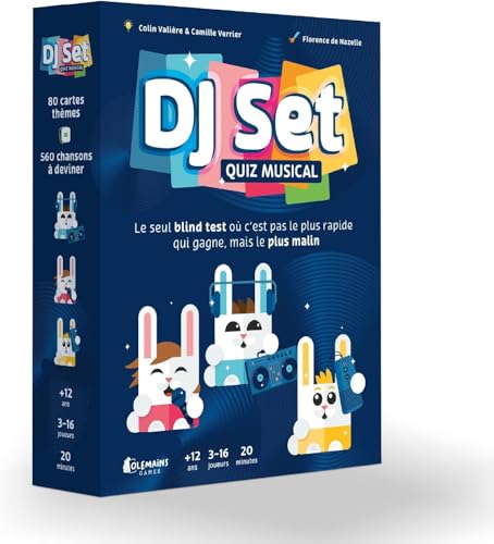 DJ SET – Jeu de Société Famille et Amis – Redécouvre le Blind Test – 80 Thèmes Originaux, 560 Morceaux – 3 à 16 Joueurs – Dès 12 Ans – Jeu...