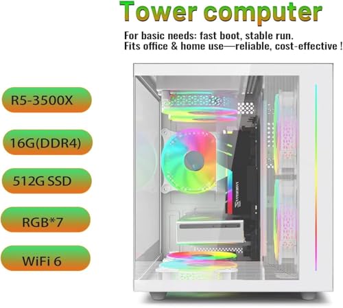 Image of Prebuilt Gaming Desktop Computer | 16G Memory | 512G SSD | AMD Ryzen5 6Cores 3.6G Up to 4.1G | RX 560 4G Graphics Card | Wi-Fi 6 | Gamer PC White