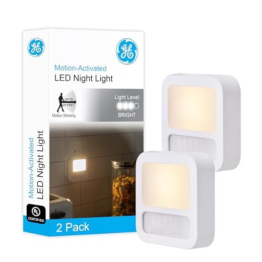 GE LED Motion Sensor Night Light, 20 Lumens, Dusk-to-Dawn, UL-Certified, Modern, Ideal Nightlight for Living Room, Bathroom, Bedroom, Nursery, 46439, White, 2 Pack