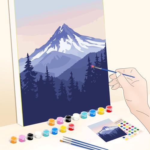 WEBEEDY 2 Pack Pre Drawn Stretched Canvas Kit Canvas Painting Pre Printed Canvas 20x25cm/8x10 Inch Pre Drawn Canvas for Painting for Adults Outline Canvas for Adult DIY Painting Mountain Landscape - Image 3