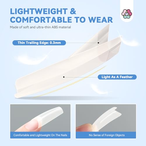 SAVILAND Acrylic Nail Tips: 10 Size for Acrylic French Nail Tools Natural Nails Tips Square Long Gel Tips Professional Gel Nail Extension Manicure Salon At Home