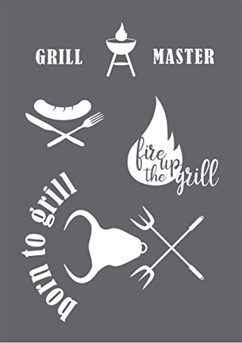 Rayher 45114000 Grill Master A4, 1 Stencil+1 Squeegee, tab-Bag, Assorted
