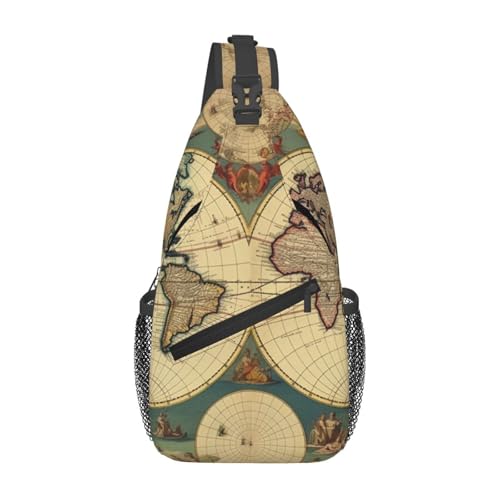 Bolso cruzado para pecho con diseño Retro y mapa mundial miniatura 1