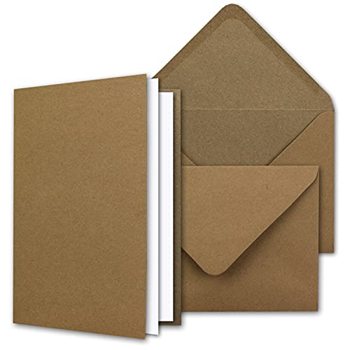 NEUSER PAPIER Vintage Kraft Paper Cards Set including Envelopes & Inserts 25 Sets Blank Recycled Cards Natural Brown DIN A6 / C6