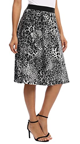 EXCHIC Damen Lässige Elastische Taille Leopardenmuster Falten Midirock (#2, L) Cover