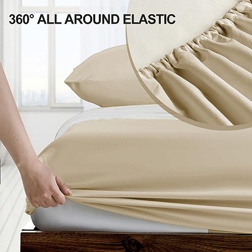 FreshCulture Twin Fitted Sheet Only 2 Pack - Hotel Quality Fitted Sheet Twin Size - Ultra Soft & Breathable - Brushed Microfiber - Deep Pocket - Cooling Fitted Sheets for Twin Size Bed (Beige)