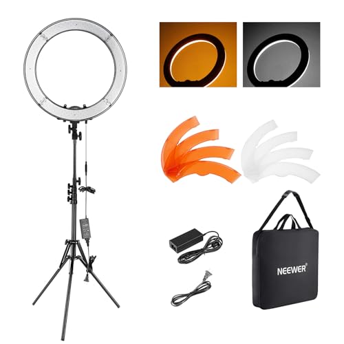 NEEWER 18 Inch Ring Light with Tripod Stand, 55W Large LED Ringlight, Cold Shoe Phone Holder Compatible with iPhone Camera for Video Recording Photography Streaming Selfie Makeup Studio Photo, RL-18 by NEEWER - Used condition - CA$101.71