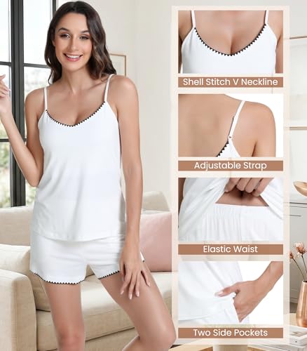 Image of NACHILA Pajamas Set for Women-Viscose Made from Bamboo, Sleeveless Sleepwear Cami Pajamas Shorts Sets Camisole Pjs Nightwear
