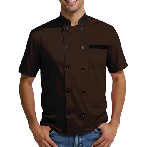 Chef Works Chef Jacket Men Women Button Closure Comfortable Kitchen, Hotel Uniform Restaurant, Unisex Chef Jacket Shirts Breathable, Short Sleeve Camisas De Chef para Hombre Brown