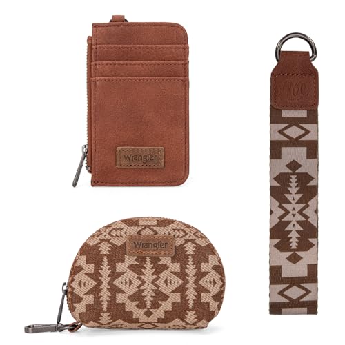 Image of Wrangler Aztec Keychain Wristlet Wallets for Women Western Dual Pouch Wristlet Credit Card Holder Wallet with Zipper Pocket WG2212-W0051BR