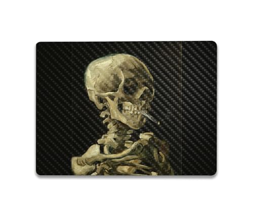 Image of MightySkins Carbon Fiber Skin Compatible with Microsoft Surface Laptop Go 3 (2023) Full Wrap Kit - Skull with Cigarette | Protective Durable Textured Carbon Fiber Finish | Made in The USA